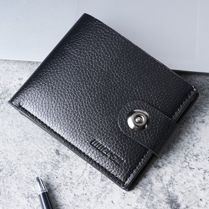 Magnetic closure wallet short men's wallet men with zipper can hold driver's license men's billfold horizontal leather wallet