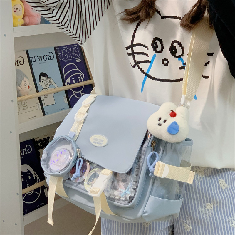 College Style Versatile Simple Large-Capacity Messenger Bag for Women Transparent Bar Bag Pain Bag Tutoring Bag Crossbody Shoulder Bag