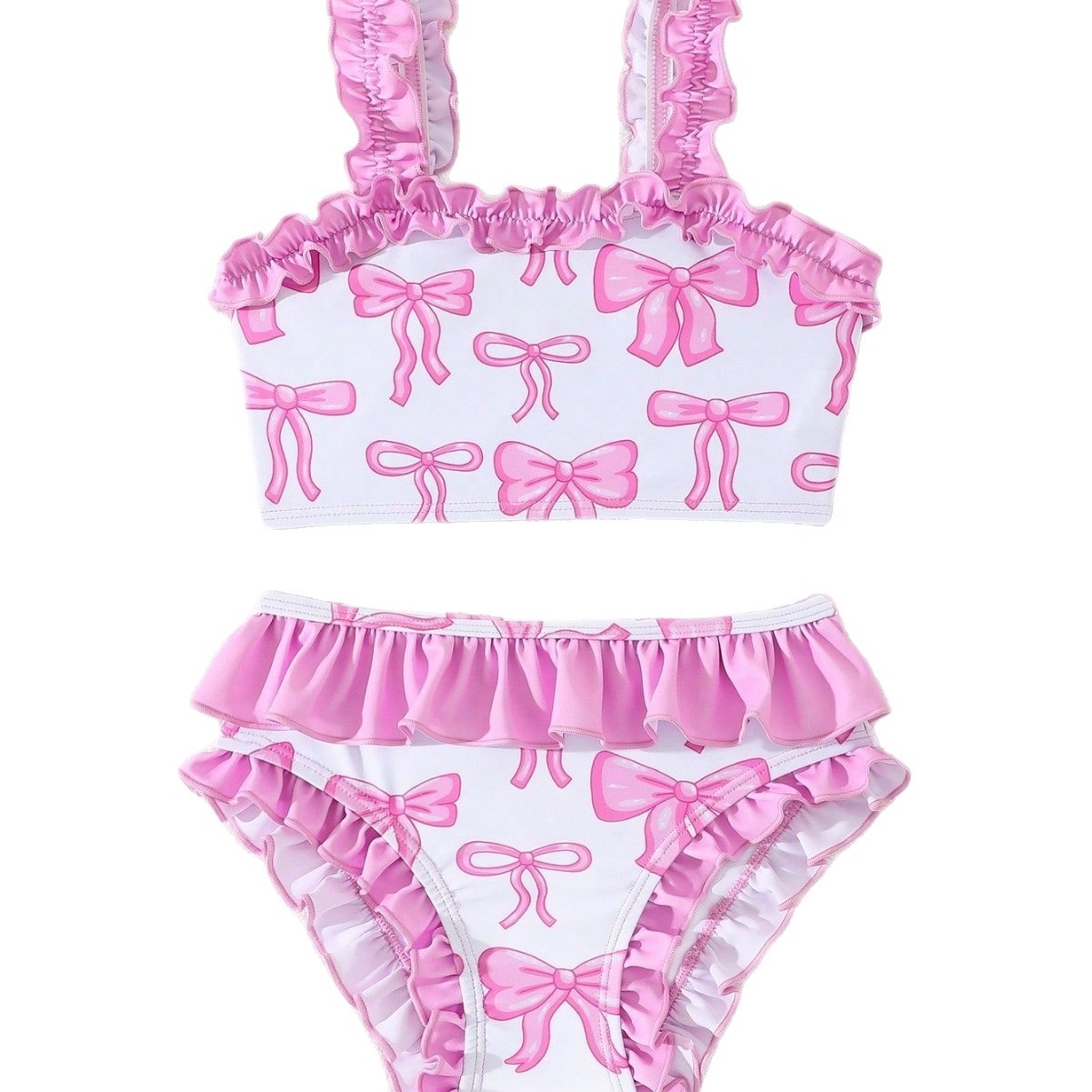 Lindo traje de baño de dos piezas para niñas con estilo floral fresco y dulce. Adorable traje de baño para bebé. Nuevo._voghion.com