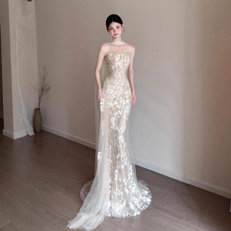 2026 New Champagne-Colored High-End Evening Gown, Robe, Toast Dress, Dinner Host Dress, Elegant Slim-Fit Dress