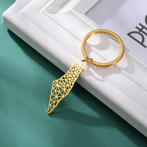 Foreign trade titanium steel keychain, personalized geometric irregular triangle pattern pendant, fashionable and simple stainless steel pendant