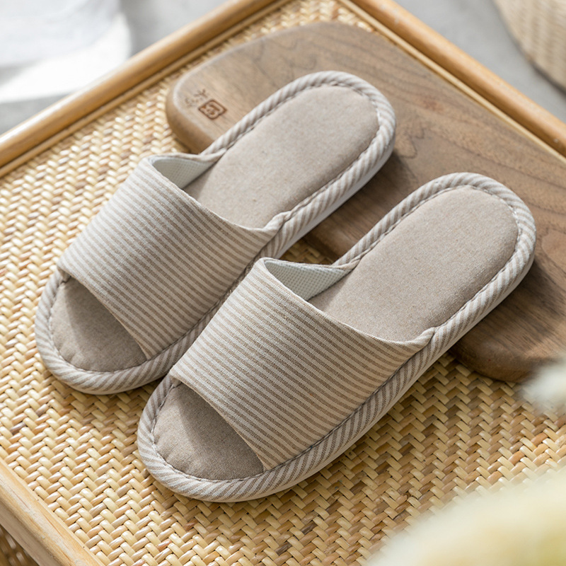 Zapatillas de lino de las mujeres de cuatro estaciones casa interior casa mudo pareja piso inferior suave antideslizante de lino de algodón sandalias de los hombres