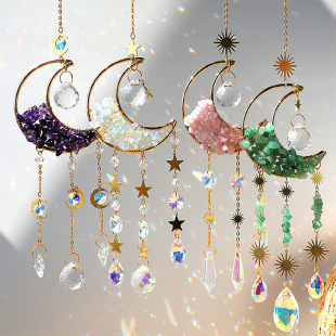 Cross-border natural gravel moon wind chime sun catcher powder crystal amethyst wall decoration crystal sun catcher