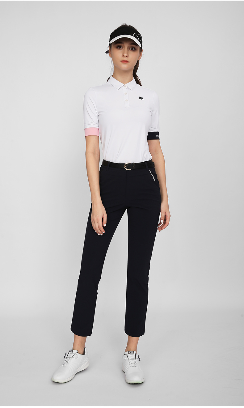 Áo thun nữ golf PGM tay ngắn phối màu thoáng khí — YF564-Áo màu trắng, YF564-Áo màu đen, KUZ149-Quần màu xanh nước biển, KUZ149-Quần Trắng chi tiết 8