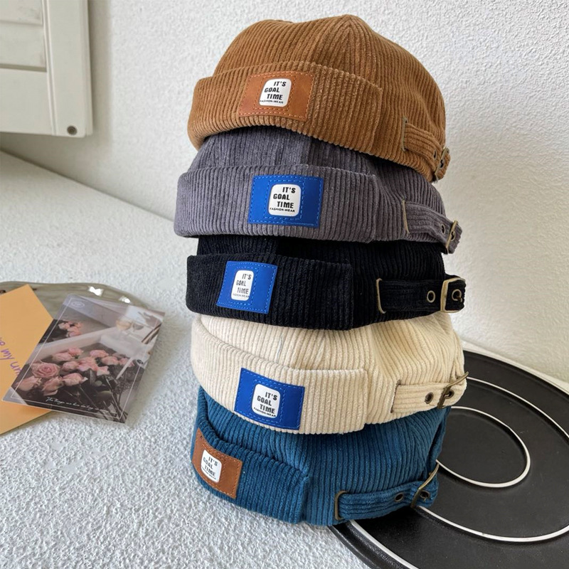 Men's Trendy Early Autumn Vintage Corduroy Floor Hat Korean Style All-match Melon Hat Women's Japanese Style Artistic Hip-hop Hat