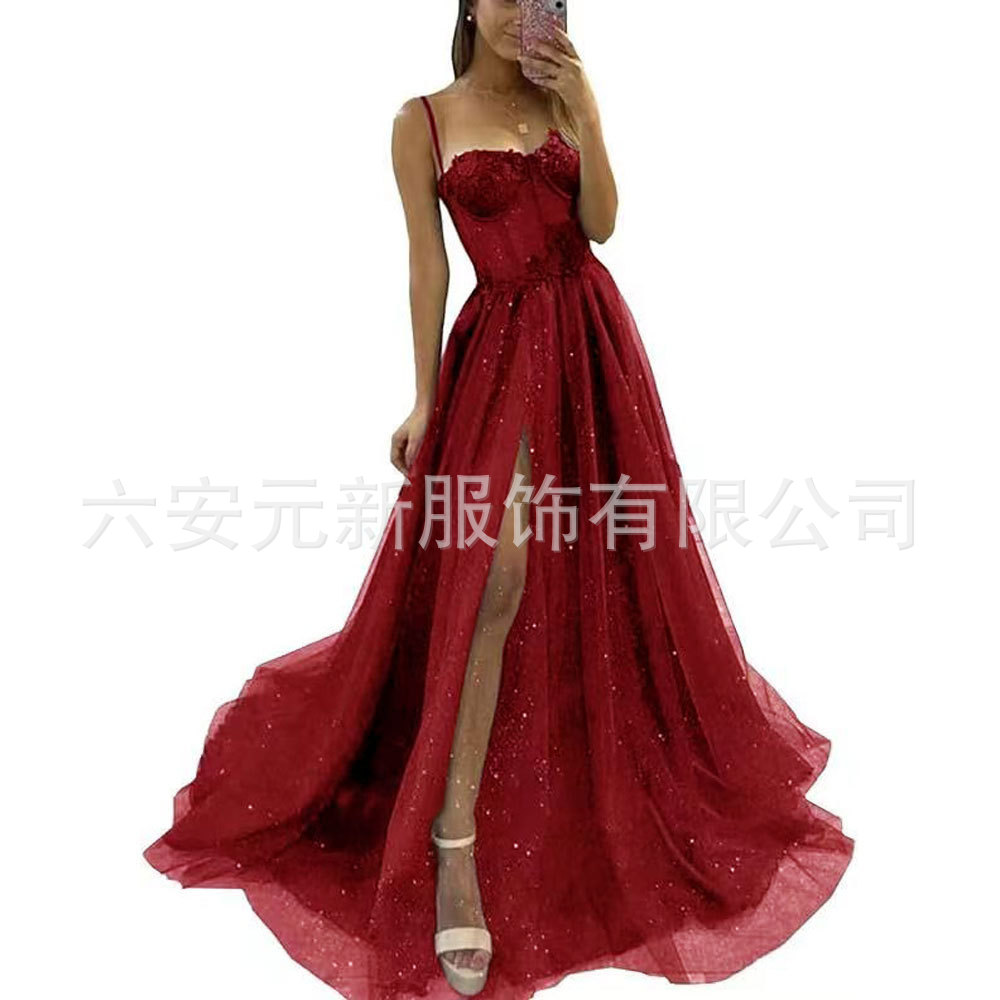 Europa y América del comercio exterior Amazon AliExpress deseo sexy nuevo largo elegante sexy negro adelgazamiento split vestido image 23