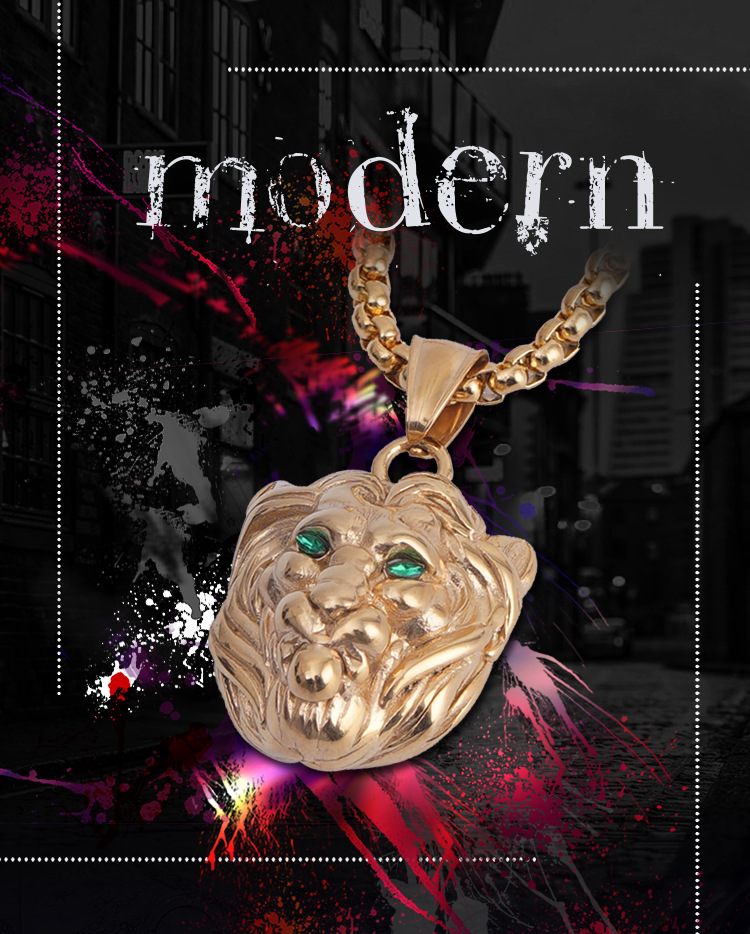 Collana testa di leone da uomo pendente animale oro_voghion.com
