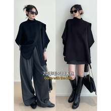 天丝+羊毛 CS不对称艺术感解构澳毛羊毛双面呢披肩斗篷大衣女秋冬