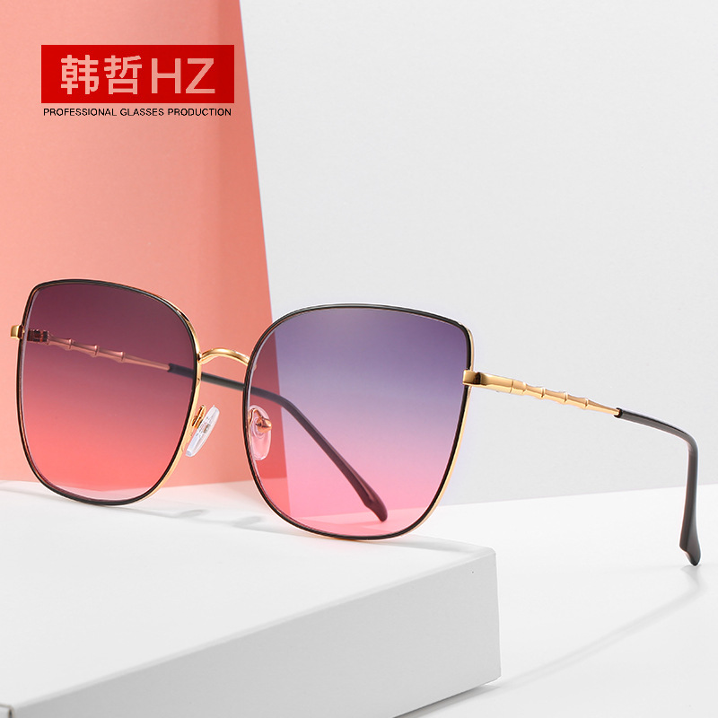 新款無框切邊太陽鏡歐美時尚墨鏡女6825 網紅漸進色街拍太陽眼鏡