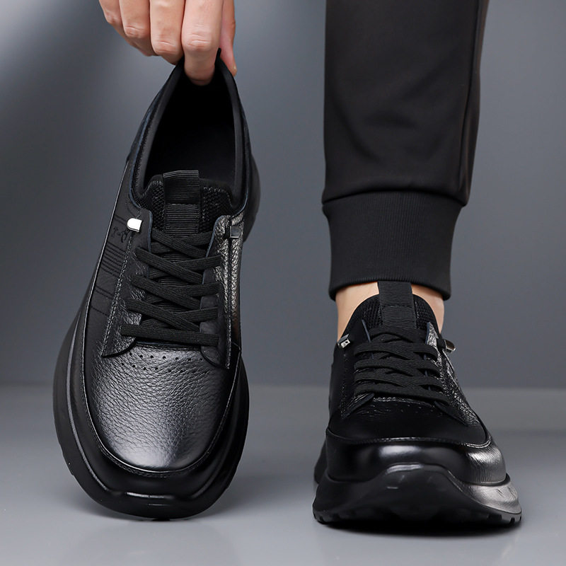 Giày lười nam da bò mũi tròn đế mềm chống trượt, giày da nam kiểu slip-on nhẹ thoáng khí — DT1805 Đen