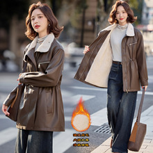 品牌皮衣女中长款2025冬加绒加厚时尚宽松休闲绵羊皮风衣外套