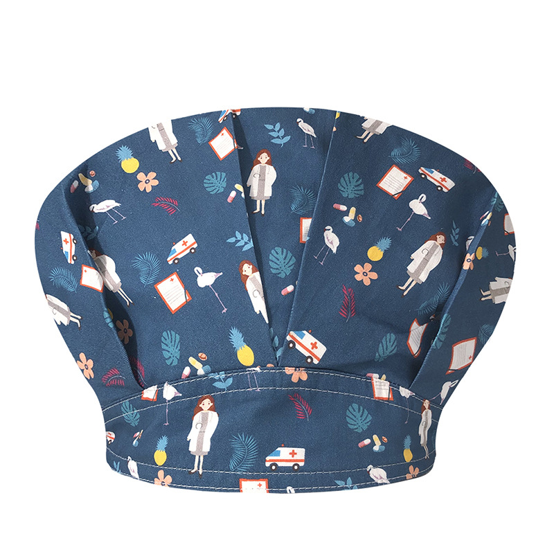 Sombrero de enfermera mujer chef cocinando cocina a prueba de aceite a prueba de humo pérdida de cabello sombrero esponjoso sombrero impreso puntera sombrero de trabajo ajuste elástico