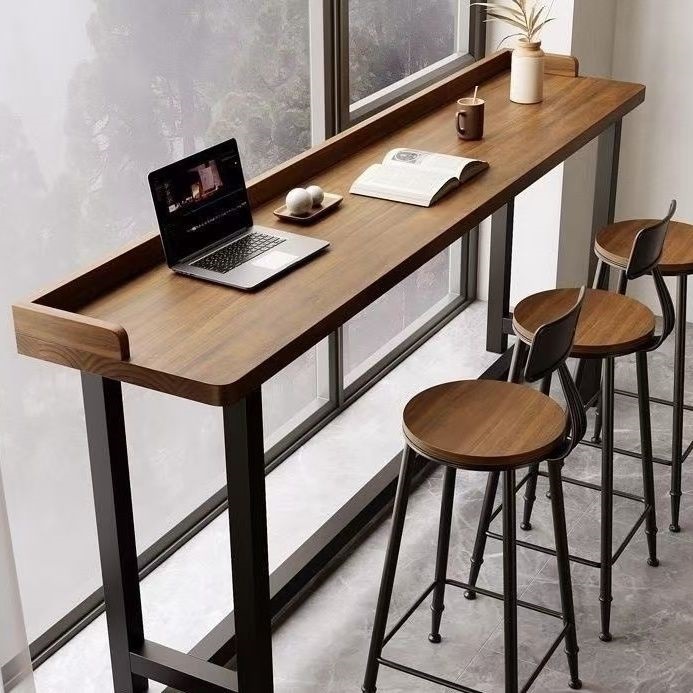 Solid Wood Bar Table Modern Creative Simple Baffle Balcony Leisure Bar Wall Nordic High Table and Chair Combination
