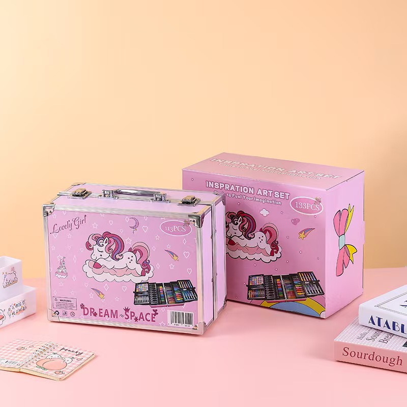 145 caja de aluminio de doble capa, bolígrafo de acuarela, juego para niños, herramienta de dibujo, caja de regalo de pintura, pintura de arte, juego completo de lujo
