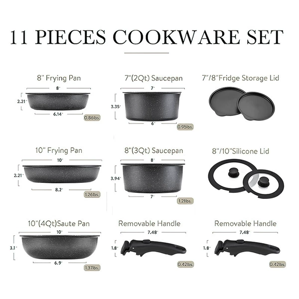 Black removable handle, 11 pieces