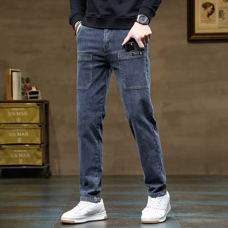 Trendy Six-Pocket 2025 Summer New Men's Denim Pants Spring and Autumn Men's Elastic Multi-Pocket Straight-Leg Casual Pants Trendy Six-Pocket 2025 Summer New Men's Denim Pants Spring and Autumn Men's Elastic Multi-Pocket Straight-Leg Casual Pants