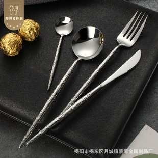 304 stainless steel vintage bark pattern Silver Heart spoon Western tableware knife fork spoon tea spoon hotel restaurant Home suit