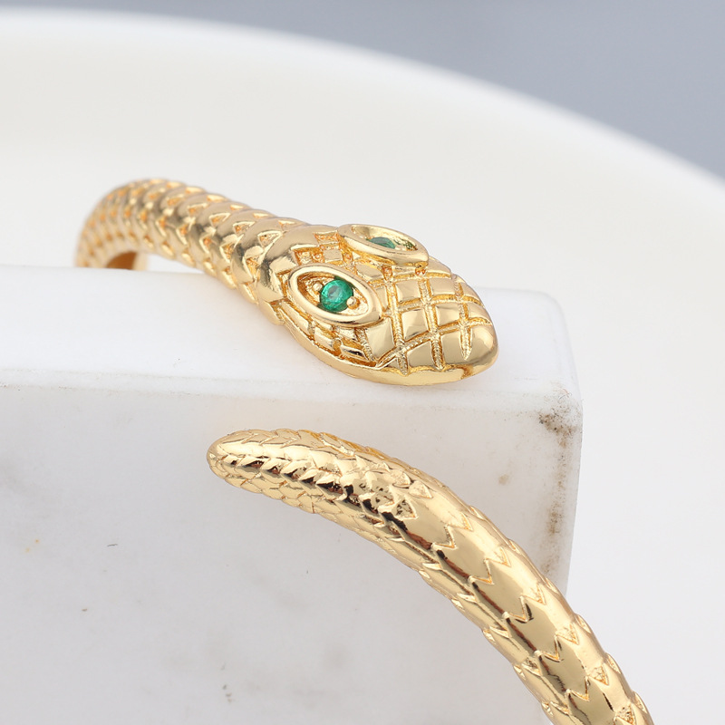Retro Snake Copper Bangle Inlay Zircon Copper Bracelets