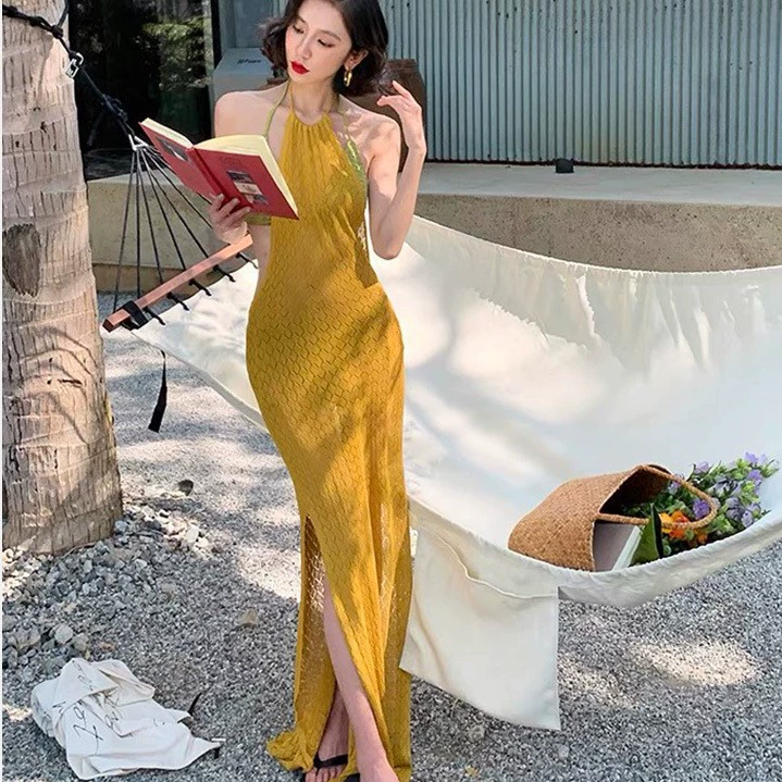 Brand yellow beach sexy long skirt, swimwear