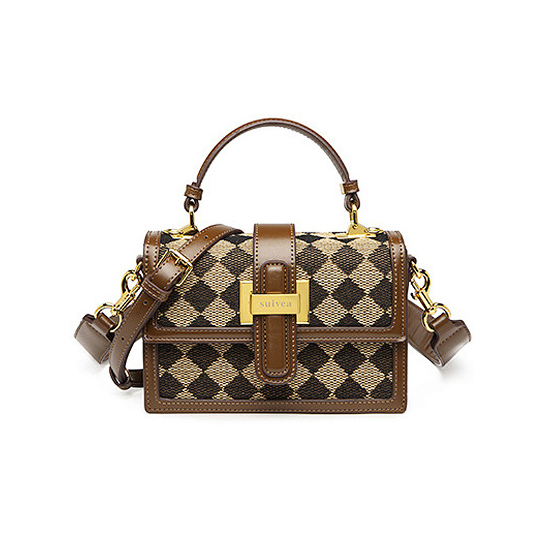 Bolso de mano retro con estilo occidental, Caja del Tesoro de la Luz de la Luna, textura de rombos y leopardo, algodón y lino, bolso de hombro para mujer, bandolera casual de moda