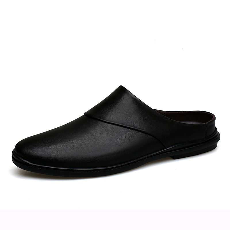 80055 Men's Shoes Mule Shoes Half-Slip Leather Spring and Summer Low-Cut Slip-On Flats Lazy Cowhide Casual Shoes