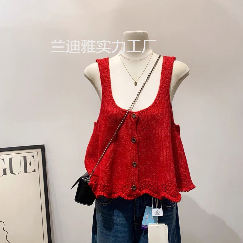 夏季甜美叠穿黄色针织吊带背心女2026新款韩系氛围感穿搭毛衣马甲