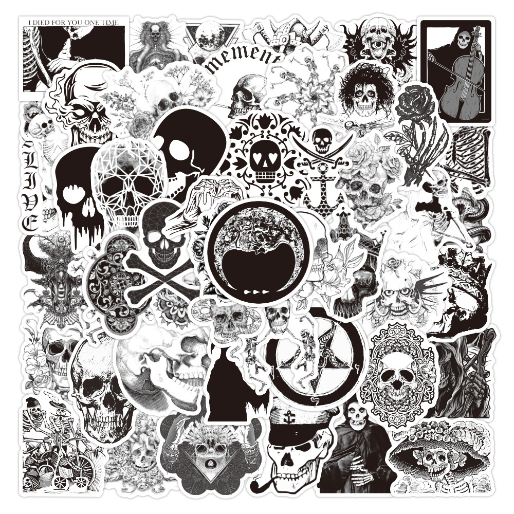 50 blanco y negro gótico cráneo graffiti moda fresco pegatinas decorativas monopatín guitarra caja del teléfono equipaje refrigerador