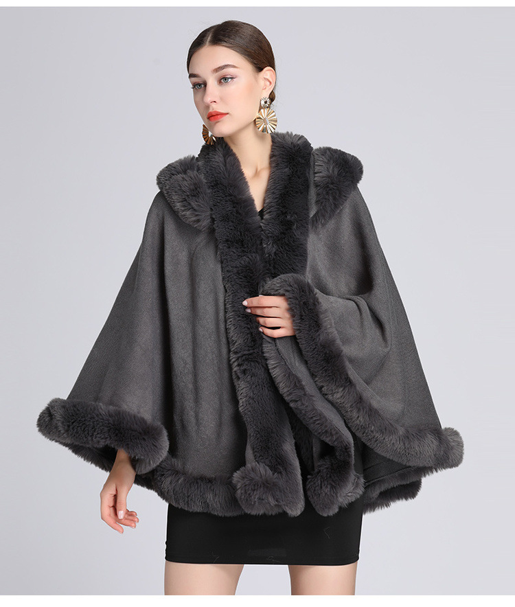 Wollkragen mit Kapuze Cape Cape Übergröße lockerer Capemantel Damen_voghion.com