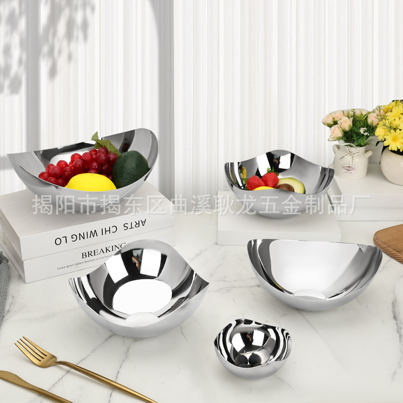 Cross-Border Light Luxury Stainless Steel Fruit Salad Basin Creative Living Room Dining Table Cooking Bowl Hotel Restaurant Special-Shaped Fruit Plate
