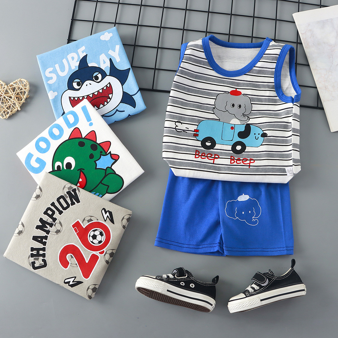 Children's Vest Suit Summer Pure Cotton Boys New Girls Shorts Clothes Korean Style Baby Suit Children's Clothing Wholesale