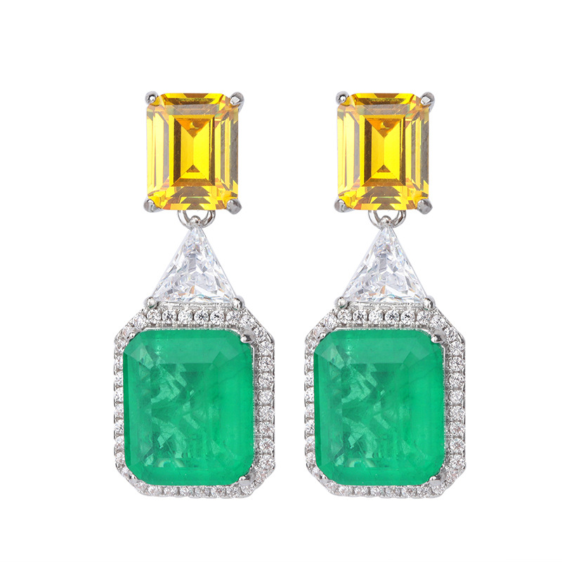 Zhuang sheng joyas de cobre inferior chapado en oro de simulación de moda esmeralda palaiba de dos colores de piedra principal traje de temperamento de las mujeres