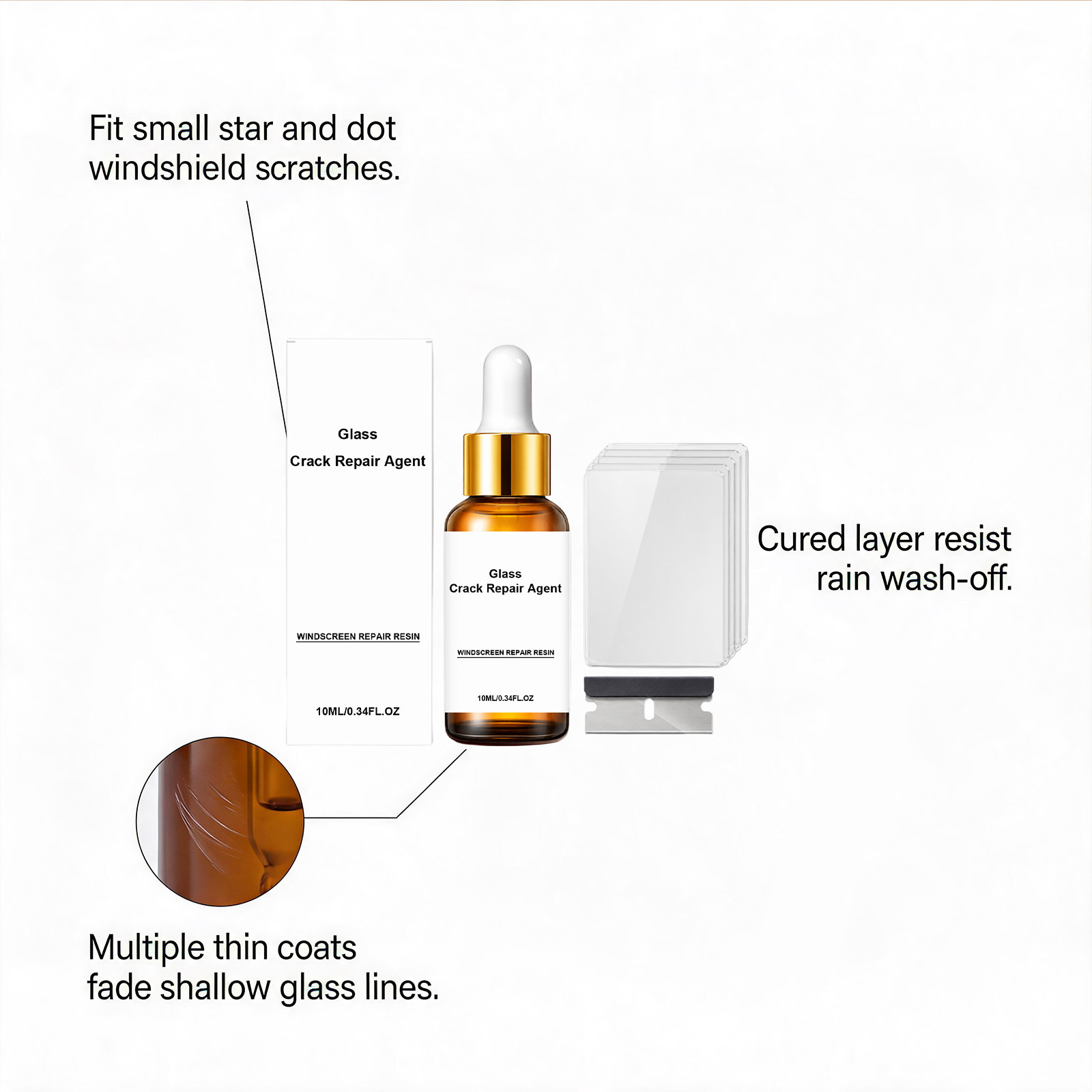Windshield Care Kit: Multi-functional adhesive repair and care solution for scratches and cracks on car windshields