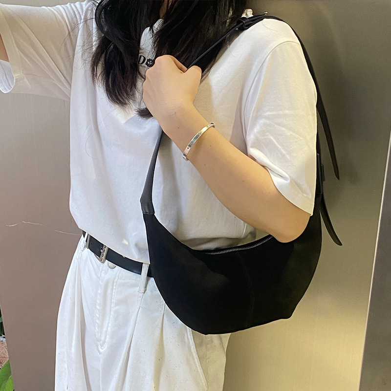 Women's Autumn/Winter New Maillard Retro Commuter Crescent Bag Top Grain Cowhide Underarm Shoulder Crossbody Hobo Bag - Thumbnail 2