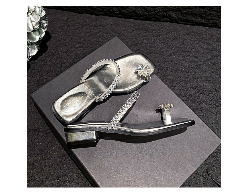 Dép sandal nữ mũi vuông đính đá, quai ngang bít mũi, đế bằng, đi ngoài trời mùa hè — Màu đen chi tiết 27