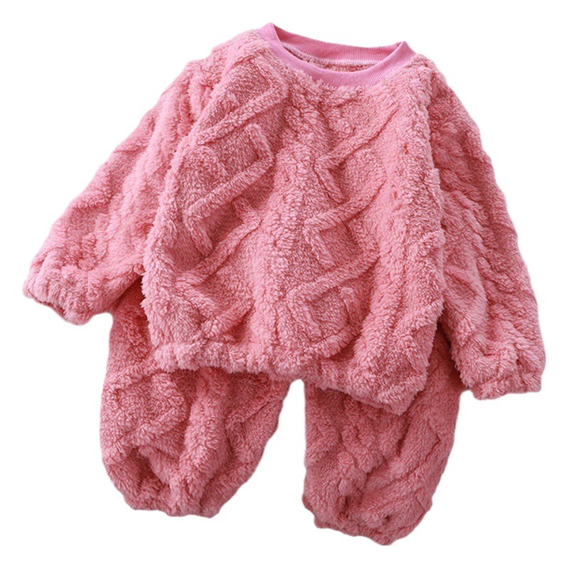 Traje de franela para niña, conjunto de dos piezas, jacquard peludo, suelto, cuello redondo, ropa para el hogar