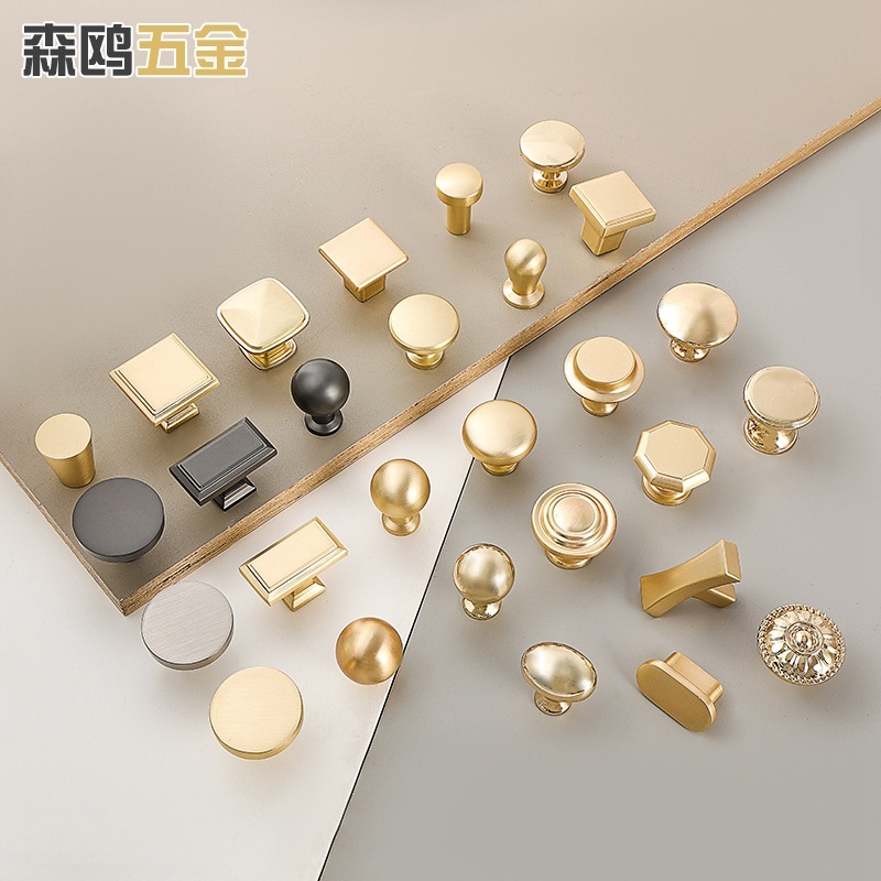Modern simple solid zinc alloy handle golden handle single hole round wardrobe door cabinet drawer handle wholesale