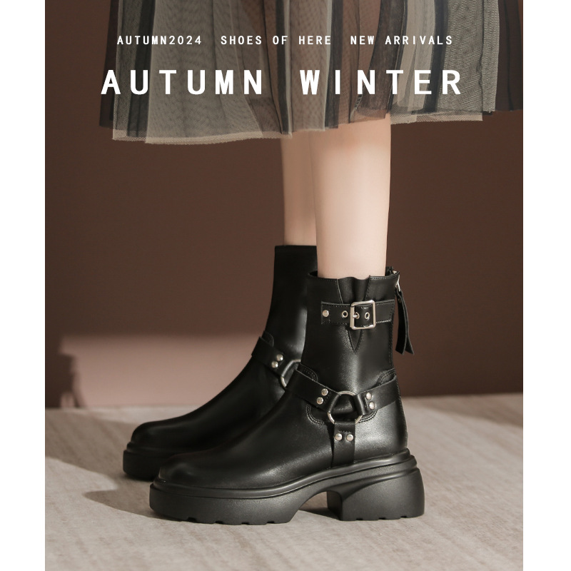 Gomene Knight Boots 2024 Genuine Leather New Maillard Vintage Western Cowboy Boots Ankle Boots Women 6659-A