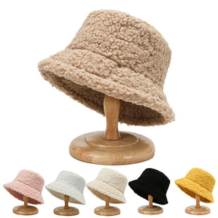 Solid Color Fisherman Hat Autumn Women's Korean Fashion Hat Warm Cold-proof Basin Hat Light Plate Plush Lamb Wool Teddy Hat