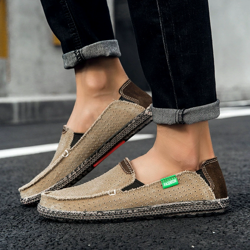 Новые модные мужские лоферы 2025 года в стиле старого Пекина, повседневные тканевые туфли на резиновой подошве, уличные кеды, черные лоферы