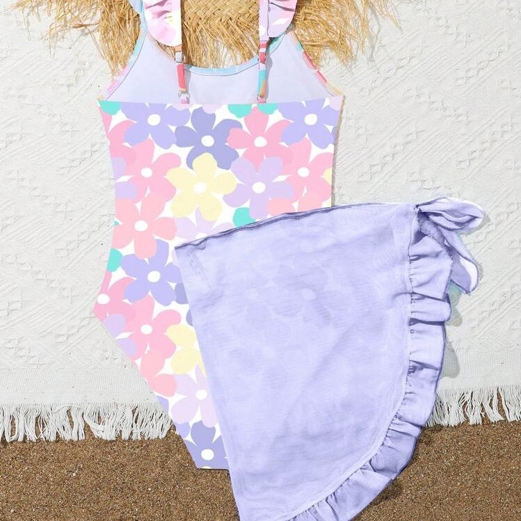 Combinaison maillot de bain triangle dos nu style tendance pour petites filles de 3 à 7 ans_voghion.com