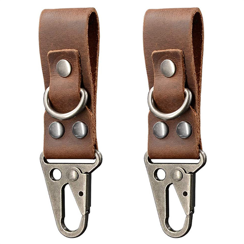 Tactical EDC leather belt keychain heavy duty belt clip key ring keychain pendant real cowhide knife clip