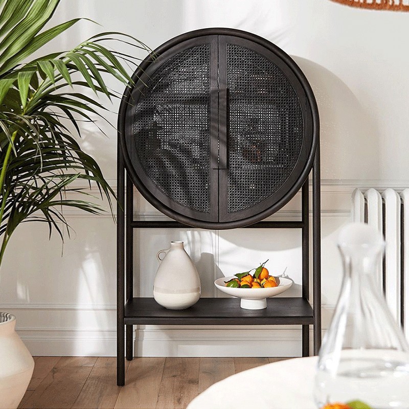Nordic solid wood rattan ins locker home living room double door round wine cabinet modern creative storage cabinet