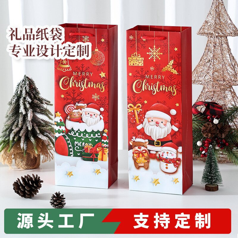 新款圣诞节红酒袋外贸单只烫金酒袋节日送礼伴手礼袋香槟酒包装袋