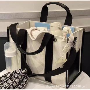 Korean Style Large Capacity Simple Mommy Bag Portable Shoulder Bag Outgoing Waterproof Tote Bag Canvas Diaper Baby Bag