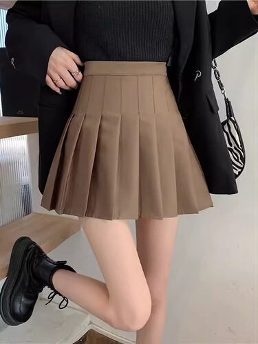 (Lengthened + pants + zipper + buttons) Pleated skirt uniform skirt spring summer short skirt autumn and winter
