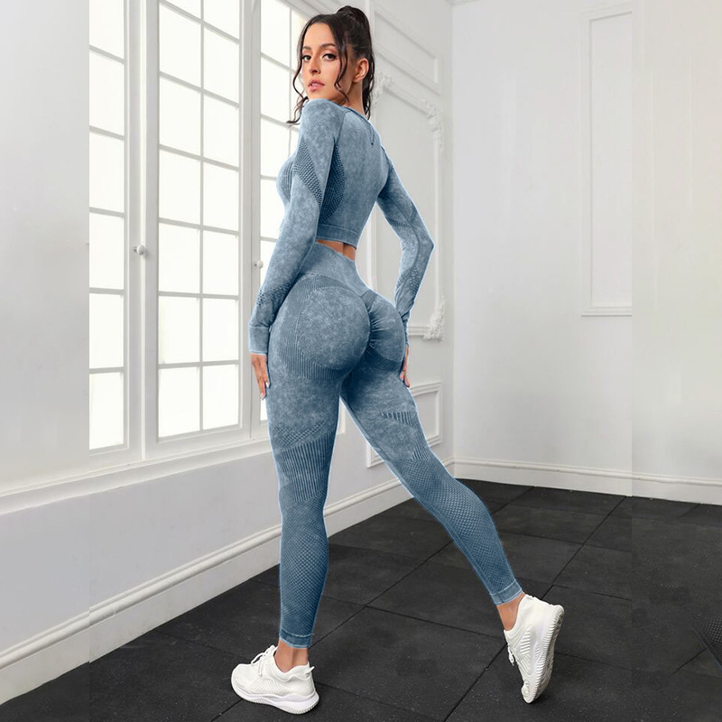 Transfronterizo europeo y americano sin costuras lavado hueco ropa de yoga traje cintura alta cadera levantamiento fitness Pantalones deportes correr ropa de yoga