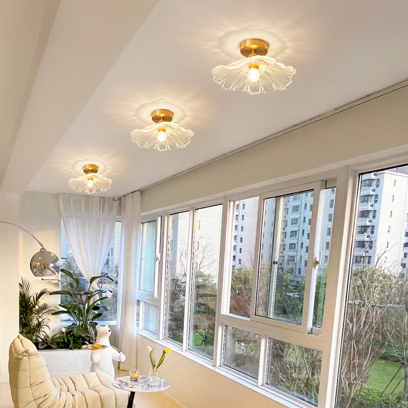 荷叶玄关灯法式轻奢全铜小红书花瓣灯民宿吧台过道玄关吸顶灯现代