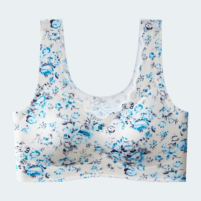 Ropa interior floral sin costuras, mujeres de mediana edad, sujetador sin anillo de acero, copa fija, chaleco para dormir de mediana edad y ancianos