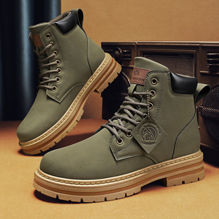 Autumn men's waterproof Martin boots British style trendy short boots men's high-top platform overalls shoes big toe men's leather shoes