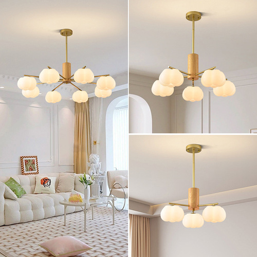 Living room chandelier cream style creative cotton pumpkin lantern modern simple atmosphere full spectrum eye protection warm bedroom lamp